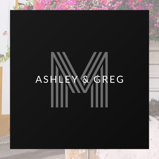 Retro Modern Name/s Editable Monogramm Schwarz & G Fensteraufkleber