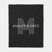 Retro Modern Name/s Editable Monogramm Schwarz & G Fleecedecke (Vorderseite)