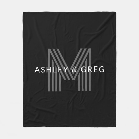 Retro Modern Name/s Editable Monogramm Schwarz & G Fleecedecke (Vorderseite)