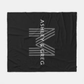 Retro Modern Name/s Editable Monogramm Schwarz & G Fleecedecke (Vorderseite (Horizontal))