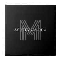 Retro Modern Name/s Editable Monogramm Schwarz & G