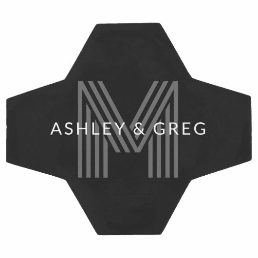 Retro Modern Name/s Editable Monogramm Schwarz & G Fußball (Flach)