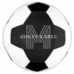 Retro Modern Name/s Editable Monogramm Schwarz & G Fußball