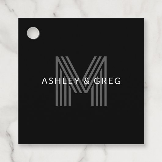 Retro Modern Name/s Editable Monogramm Schwarz & G Geschenkanhänger (Vorderseite)