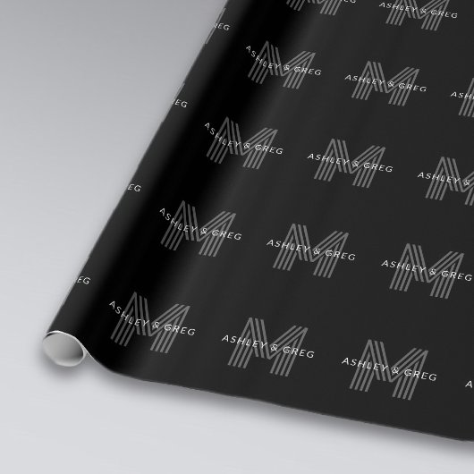 Retro Modern Name/s Editable Monogramm Schwarz & G Geschenkpapier