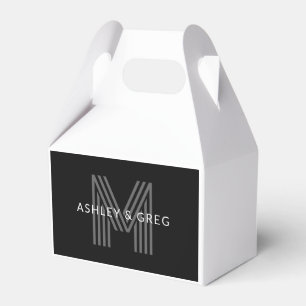 Retro Modern Name/s Editable Monogramm Schwarz & G Geschenkschachtel