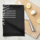 Retro Modern Name/s Editable Monogramm Schwarz & G Geschirrtuch (Viertel Falte)