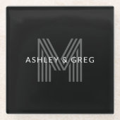Retro Modern Name/s Editable Monogramm Schwarz & G Glasuntersetzer (Vorderseite)