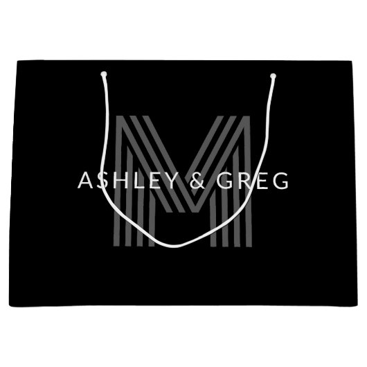 Retro Modern Name/s Editable Monogramm Schwarz & G Große Geschenktüte (Vorderseite)