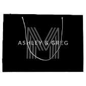 Retro Modern Name/s Editable Monogramm Schwarz & G Große Geschenktüte (Rückseite)