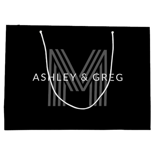 Retro Modern Name/s Editable Monogramm Schwarz & G Große Geschenktüte (Rückseite)