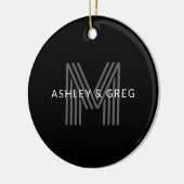 Retro Modern Name/s Editable Monogramm Schwarz & G Keramik Ornament (Links)