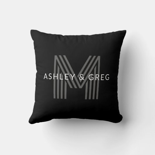 Retro Modern Name/s Editable Monogramm Schwarz & G Kissen (Rückseite)