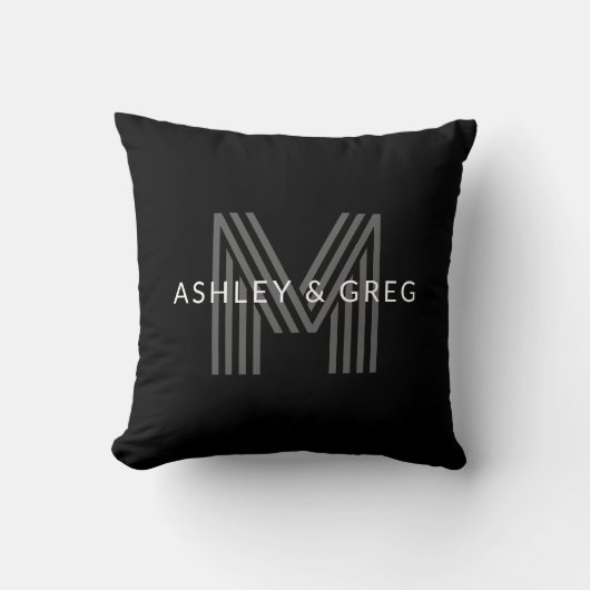 Retro Modern Name/s Editable Monogramm Schwarz & G Kissen (Vorderseite)