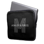 Retro Modern Name/s Editable Monogramm Schwarz & G Laptopschutzhülle (Vorderseite Links)