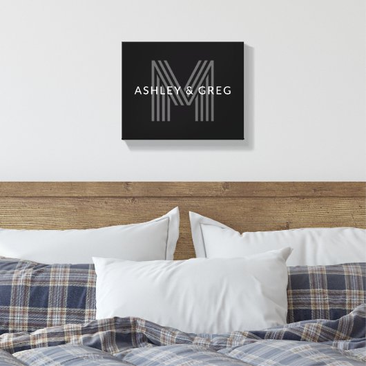 Retro Modern Name/s Editable Monogramm Schwarz & G Leinwanddruck (Insitu (Schlafzimmer))