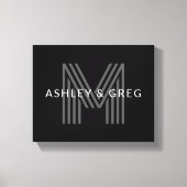 Retro Modern Name/s Editable Monogramm Schwarz & G Leinwanddruck (Vorderseite)