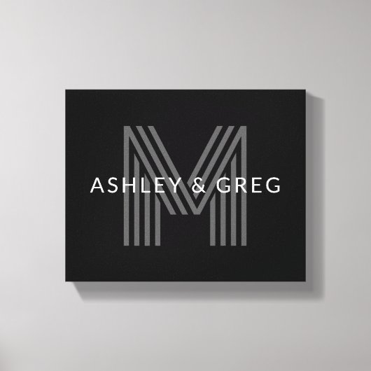 Retro Modern Name/s Editable Monogramm Schwarz & G Leinwanddruck (Vorderseite)