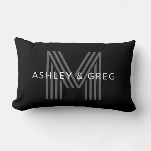 Retro Modern Name/s Editable Monogramm Schwarz & G Lendenkissen (Vorderseite)
