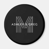 Retro Modern Name/s Editable Monogramm Schwarz & G Magnet (Vorne)