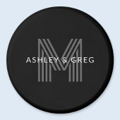 Retro Modern Name/s Editable Monogramm Schwarz & G Magnet