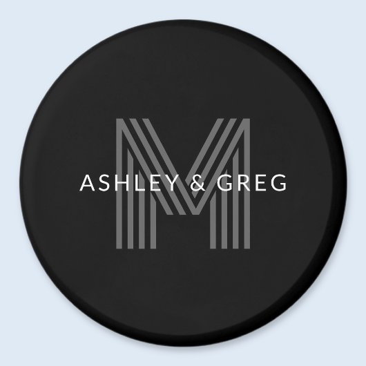 Retro Modern Name/s Editable Monogramm Schwarz & G Magnet