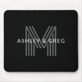 Retro Modern Name/s Editable Monogramm Schwarz & G Mousepad (Vorne)