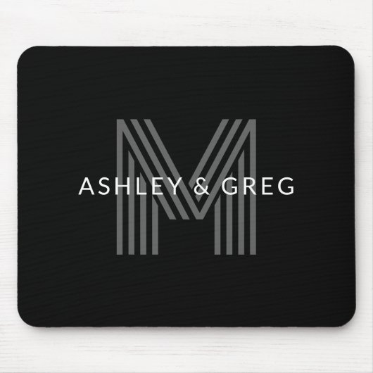 Retro Modern Name/s Editable Monogramm Schwarz & G Mousepad (Vorne)
