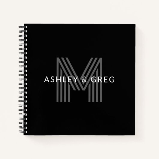 Retro Modern Name/s Editable Monogramm Schwarz & G Notizblock (Vorderseite)