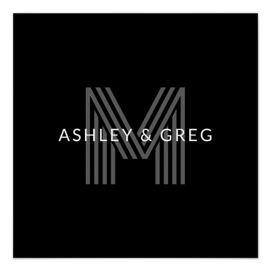 Retro Modern Name/s Editable Monogramm Schwarz & G Poster (Vorderseite)