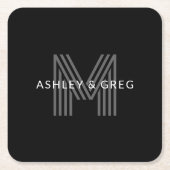 Retro Modern Name/s Editable Monogramm Schwarz & G Rechteckiger Pappuntersetzer (Vorderseite)