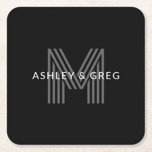 Retro Modern Name/s Editable Monogramm Schwarz & G Rechteckiger Pappuntersetzer