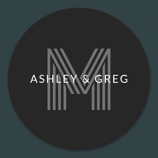 Retro Modern Name/s Editable Monogramm Schwarz & G Runder Aufkleber