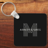 Retro Modern Name/s Editable Monogramm Schwarz & G Schlüsselanhänger (Vorderseite)