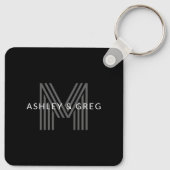 Retro Modern Name/s Editable Monogramm Schwarz & G Schlüsselanhänger (Rückseite)