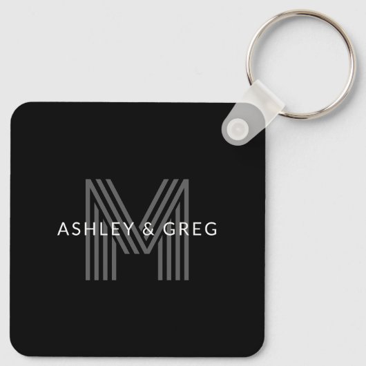 Retro Modern Name/s Editable Monogramm Schwarz & G Schlüsselanhänger (Rückseite)