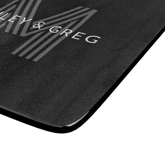 Retro Modern Name/s Editable Monogramm Schwarz & G Schneidebrett (Ecke)