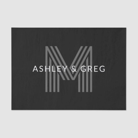 Retro Modern Name/s Editable Monogramm Schwarz & G Seidenpapier (Vorderseite)