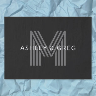 Retro Modern Name/s Editable Monogramm Schwarz & G Seidenpapier
