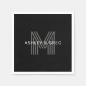 Retro Modern Name/s Editable Monogramm Schwarz & G Serviette (Vorderseite)