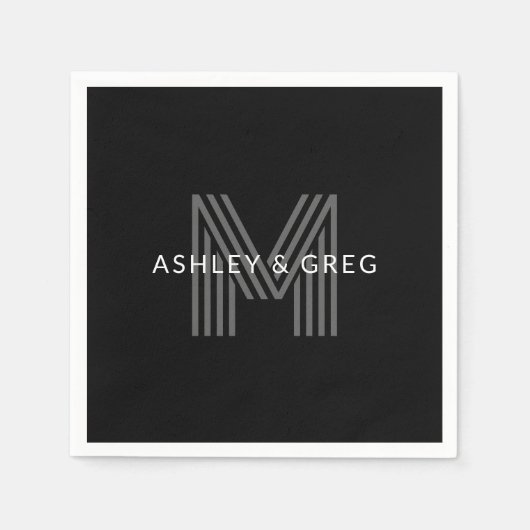 Retro Modern Name/s Editable Monogramm Schwarz & G Serviette (Vorderseite)