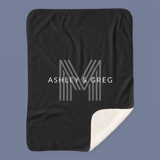 Retro Modern Name/s Editable Monogramm Schwarz & G Sherpadecke