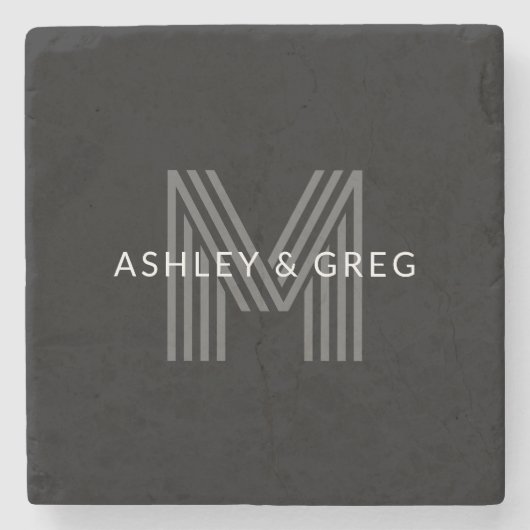 Retro Modern Name/s Editable Monogramm Schwarz & G Steinuntersetzer (Vorderseite)