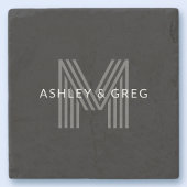 Retro Modern Name/s Editable Monogramm Schwarz & G Steinuntersetzer