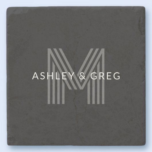 Retro Modern Name/s Editable Monogramm Schwarz & G Steinuntersetzer