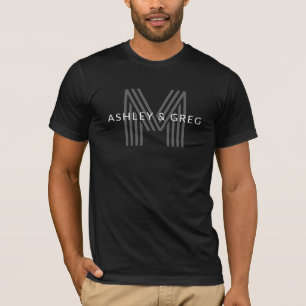 Retro Modern Name/s Editable Monogramm Schwarz & G T-Shirt