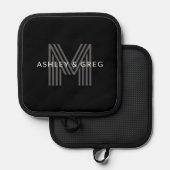 Retro Modern Name/s Editable Monogramm Schwarz & G Topflappen (Vorderseite/Rückseite)