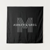 Retro Modern Name/s Editable Monogramm Schwarz & G Wandteppich (Vorderseite)