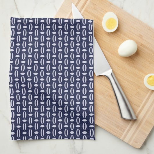 Retro Modern Navy Blue Ovals Geometrisches Muster Geschirrtuch (Viertel Falte)