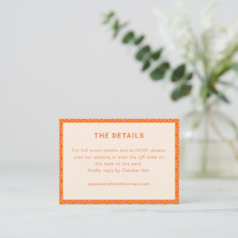 Retro Modern Orange Geometric Wedding RSVP QR Code Begleitkarte